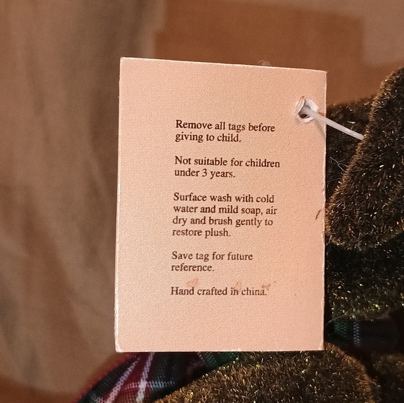 Y2k Vintage Bearington Mini Velvet Teddy Bear with Plaid Bow - Picture 6 of 6